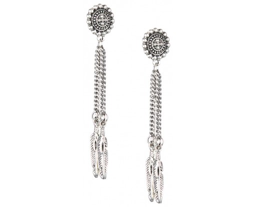 LONG CHAIN FLORAL FEATHER Silver Oxidized Earrings Jhumka Jhumki Bali Imitation Indian Bollywood Ethnic Wedding Jewelry H37